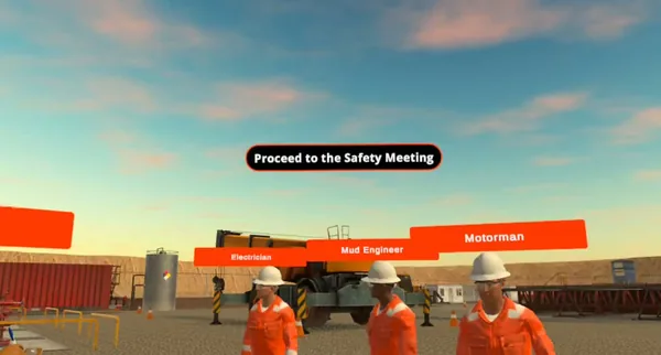 A supervisor, mud engineer and motorman meeting on site to close out a spill exercise